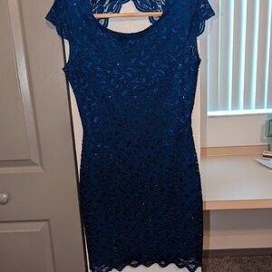 Blue Backless Sequin Lace Mini Dress
